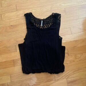 FREE PEOPLE Black Lace Back Bubble Bottom Tank Top Large